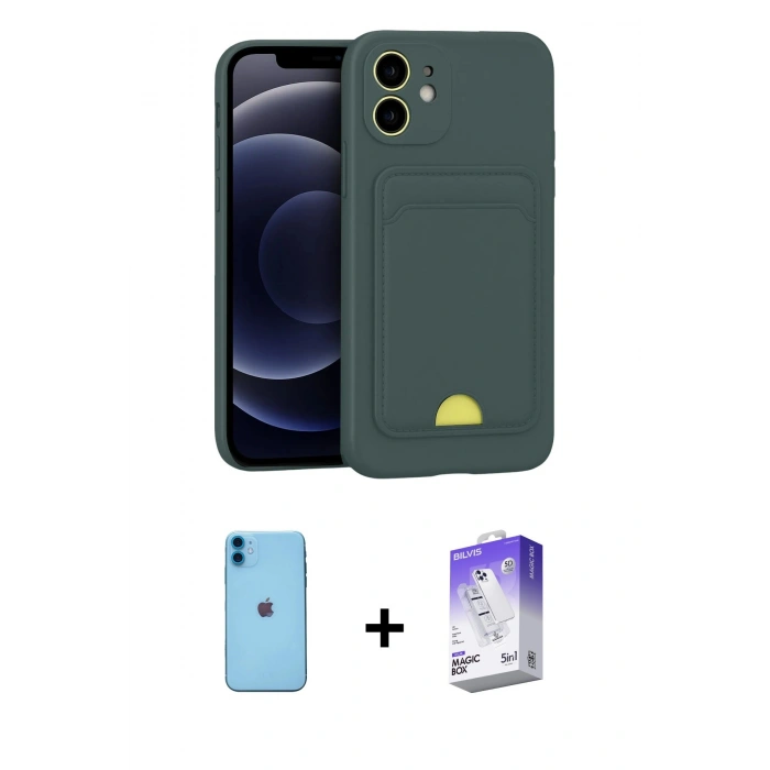MARSİLYAN™- iPhone 11 Kılıf Vadi Çizgi Prime - Siyah Bilvis 5in1 3D Magic Cam Ekran Koruyucu + Neon Fosforlu Kamera Lens - MI