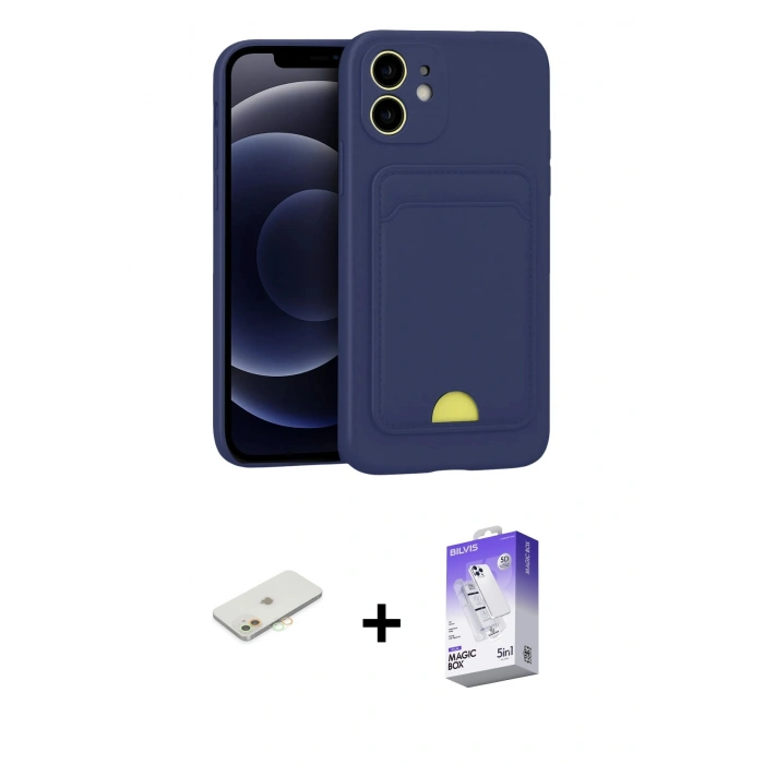MARSİLYAN™- iPhone 11 Kılıf Vadi Çizgi Prime - Siyah Bilvis 5in1 3D Magic Cam Ekran Koruyucu + Renkli Kamera Lens Koruma Cam - TU
