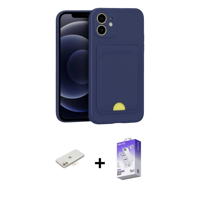 MARSİLYAN™- iPhone 11 Kılıf Vadi Çizgi Prime - Siyah Bilvis 5in1 3D Magic Cam Ekran Koruyucu + Renkli Kamera Lens Koruma Cam - YL