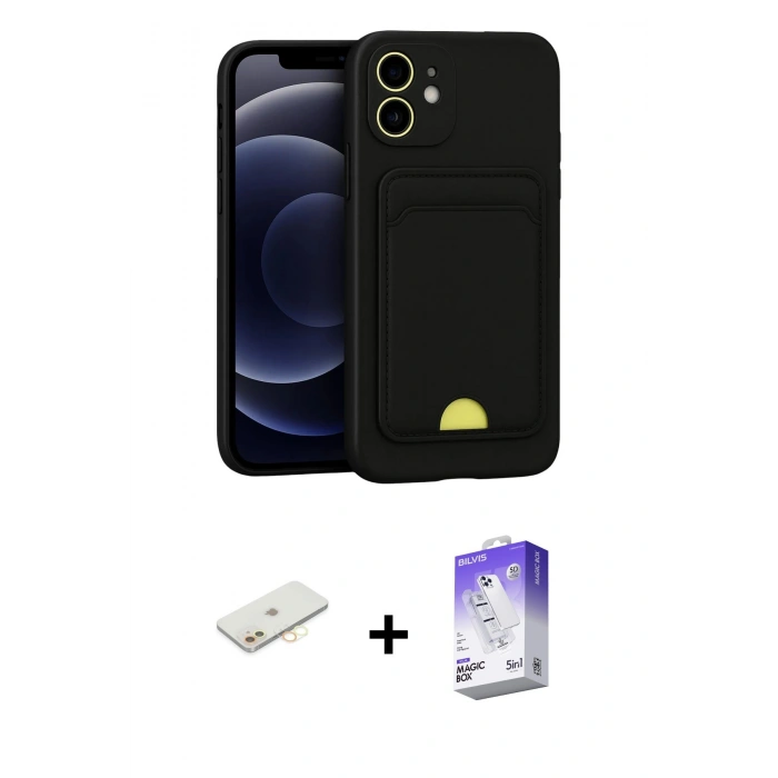 MARSİLYAN™- iPhone 11 Kılıf Vadi Çizgi Prime - Siyah Bilvis 5in1 3D Magic Cam Ekran Koruyucu + Renkli Kamera Lens Koruma Cam - SI
