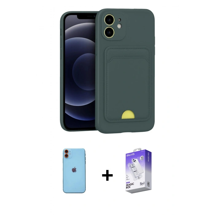 MARSİLYAN™- iPhone 11 Kılıf Vadi Çizgi Prime - Siyah Bilvis 5in1 3D Magic Cam Ekran Koruyucu + Neon Fosforlu Kamera Lens - TU