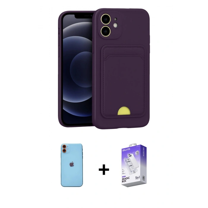 MARSİLYAN™- iPhone 11 Kılıf Vadi Çizgi Prime - Siyah Bilvis 5in1 3D Magic Cam Ekran Koruyucu + Neon Fosforlu Kamera Lens - TU