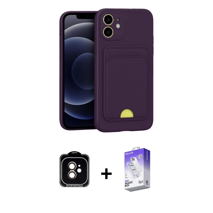 MARSİLYAN™- iPhone 11 Kılıf Vadi Çizgi Prime - Siyah Bilvis 5in1 3D Magic Cam Ekran Koruyucu + PVD Metal Kamera Lens - TU