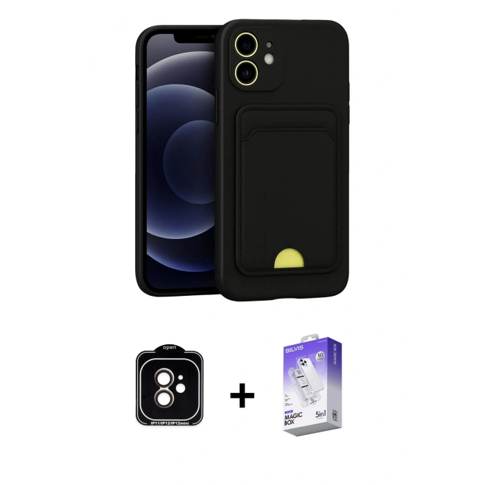 MARSİLYAN™- iPhone 11 Kılıf Vadi Çizgi Prime - Siyah Bilvis 5in1 3D Magic Cam Ekran Koruyucu + PVD Metal Kamera Lens - TU