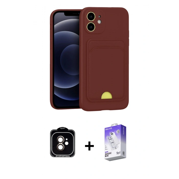 MARSİLYAN™- iPhone 11 Kılıf Vadi Çizgi Prime - Siyah Bilvis 5in1 3D Magic Cam Ekran Koruyucu + PVD Metal Kamera Lens - TU