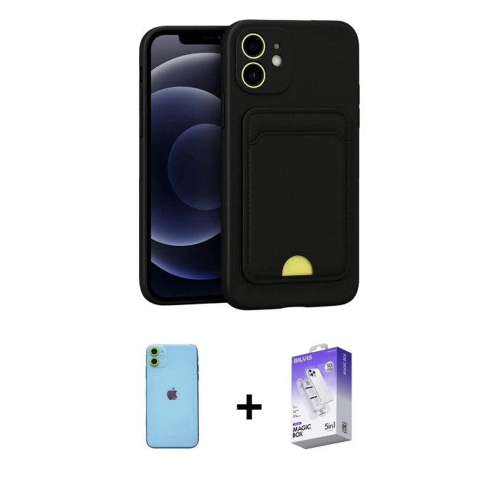 MARSİLYAN™- iPhone 11 Kılıf Vadi Çizgi Prime - Siyah Bilvis 5in1 3D Magic Cam Ekran Koruyucu + Neon Fosforlu Kamera Lens - YL