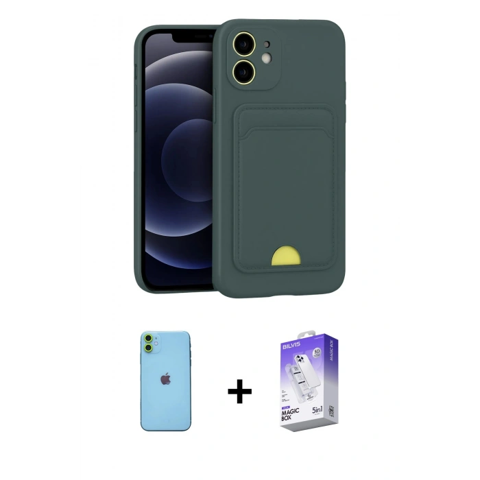 MARSİLYAN™- iPhone 11 Kılıf Vadi Çizgi Prime - Siyah Bilvis 5in1 3D Magic Cam Ekran Koruyucu + Neon Fosforlu Kamera Lens - YL
