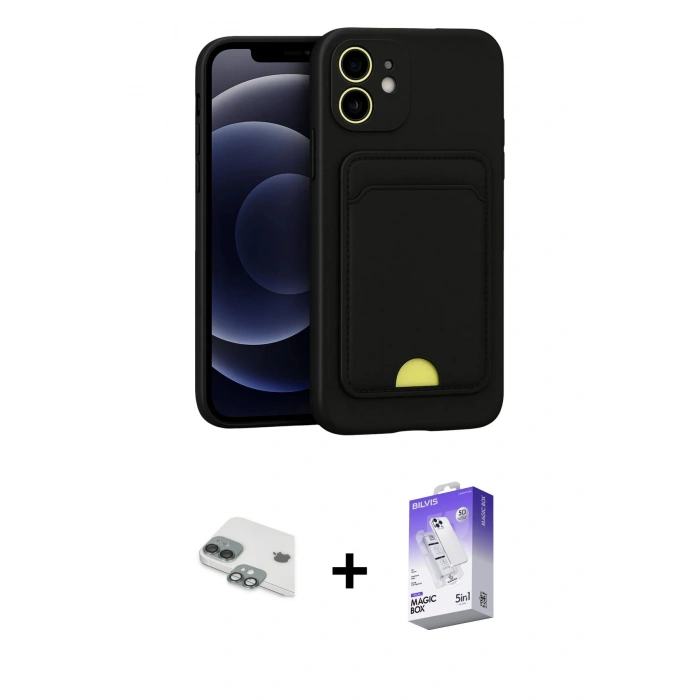MARSİLYAN™- iPhone 11 Kılıf Vadi Çizgi Prime - Siyah Bilvis 5in1 3D Magic Cam Ekran Koruyucu + Pers Alüminyum Kamera Lens - YL