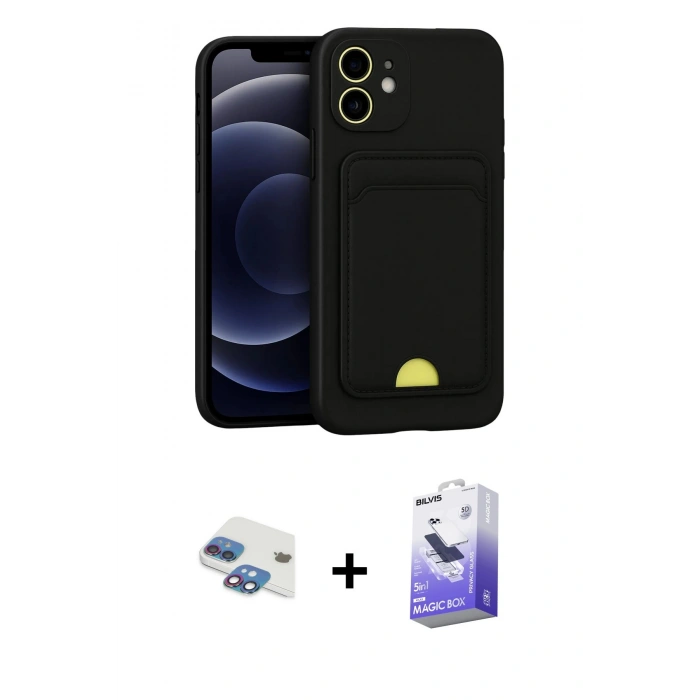 MARSİLYAN™- iPhone 11 Kılıf Vadi Çizgi Prime - Siyah Bilvis 5in1 5D Magic Hayalet Cam Ekran Koruyucu + Gökkuşağı Pers Alüminyum Kamera Lens