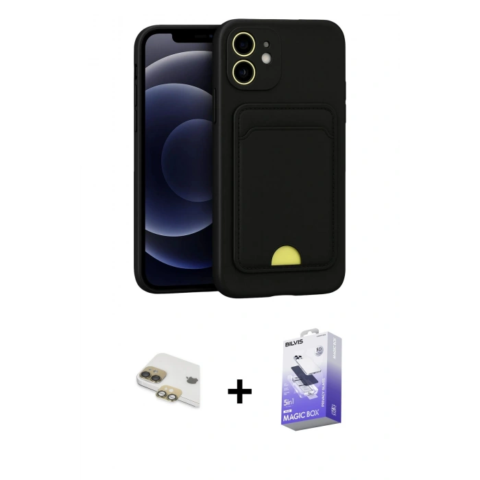 MARSİLYAN™- iPhone 11 Kılıf Vadi Çizgi Prime - Siyah Bilvis 5in1 5D Magic Hayalet Cam Ekran Koruyucu + Pers Alüminyum Kamera Lens - GD
