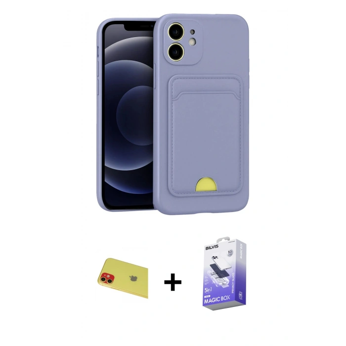 MARSİLYAN™- iPhone 11 Kılıf Vadi Çizgi Prime - Siyah Bilvis 5in1 5D Magic Hayalet Cam Ekran Koruyucu + Kırmızı Rainbow Kamera Lens Koruma Cam
