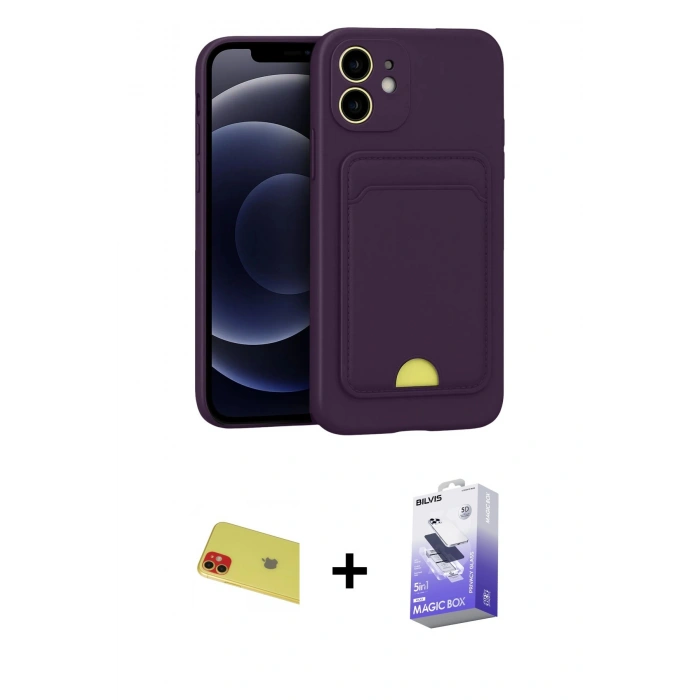 MARSİLYAN™- iPhone 11 Kılıf Vadi Çizgi Prime - Siyah Bilvis 5in1 5D Magic Hayalet Cam Ekran Koruyucu + Kırmızı Rainbow Kamera Lens Koruma Cam