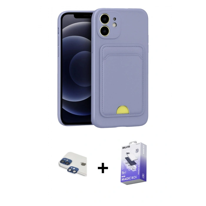MARSİLYAN™- iPhone 11 Kılıf Vadi Çizgi Prime - Siyah Bilvis 5in1 5D Magic Hayalet Cam Ekran Koruyucu + Lacivert Pers Alüminyum Kamera Lens