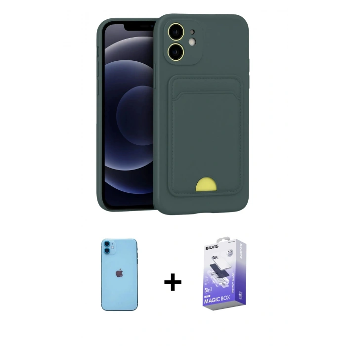 MARSİLYAN™- iPhone 11 Kılıf Vadi Çizgi Prime - Siyah Bilvis 5in1 5D Magic Hayalet Cam Ekran Koruyucu + Neon Fosforlu Kamera Lens - MI