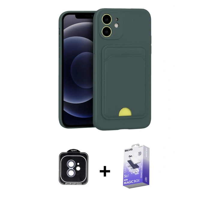 MARSİLYAN™- iPhone 11 Kılıf Vadi Çizgi Prime - Siyah Bilvis 5in1 5D Magic Hayalet Cam Ekran Koruyucu + PVD Metal Kamera Lens - MI