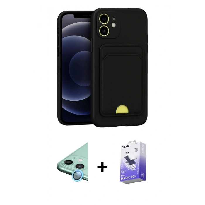 MARSİLYAN™- iPhone 11 Kılıf Vadi Çizgi Prime - Siyah Bilvis 5in1 5D Magic Hayalet Cam Ekran Koruyucu + Raze Metal Kamera Lens - MI