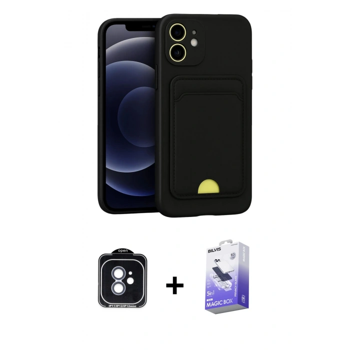 MARSİLYAN™- iPhone 11 Kılıf Vadi Çizgi Prime - Siyah Bilvis 5in1 5D Magic Hayalet Cam Ekran Koruyucu + PVD Metal Kamera Lens - MI
