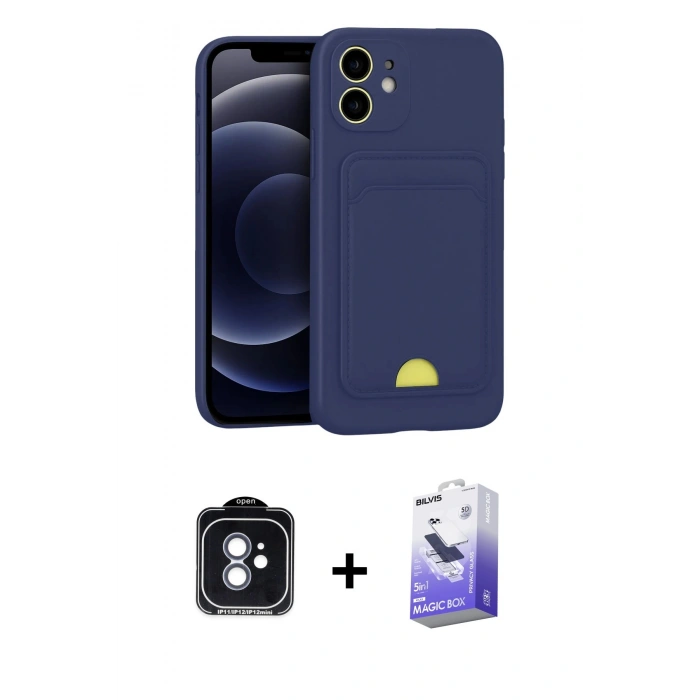 MARSİLYAN™- iPhone 11 Kılıf Vadi Çizgi Prime - Siyah Bilvis 5in1 5D Magic Hayalet Cam Ekran Koruyucu + PVD Metal Kamera Lens - MI