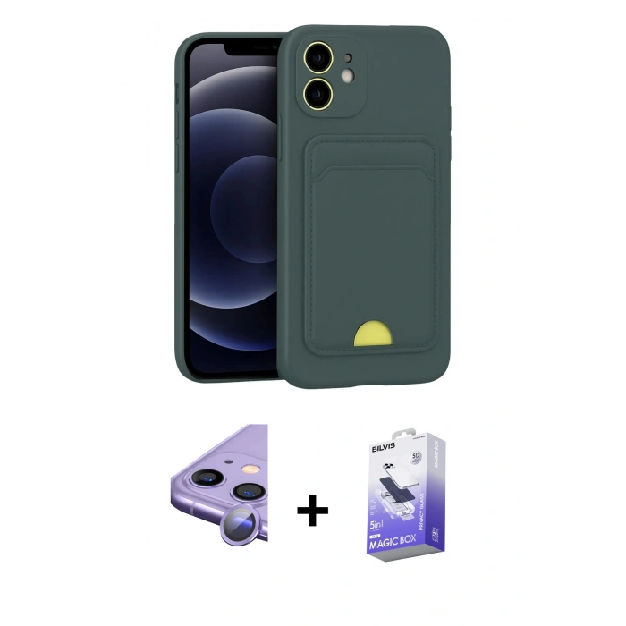 MARSİLYAN™- iPhone 11 Kılıf Vadi Çizgi Prime - Siyah Bilvis 5in1 5D Magic Hayalet Cam Ekran Koruyucu + Raze Metal Kamera Lens - MR