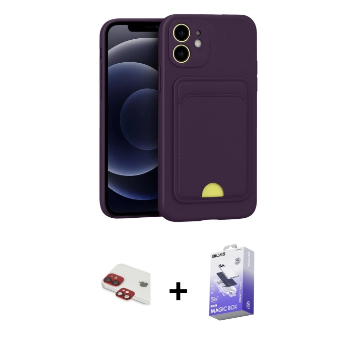 MARSİLYAN™- iPhone 11 Kılıf Vadi Çizgi Prime - Siyah Bilvis 5in1 5D Magic Hayalet Cam Ekran Koruyucu + Pers Alüminyum Kamera Lens - KI