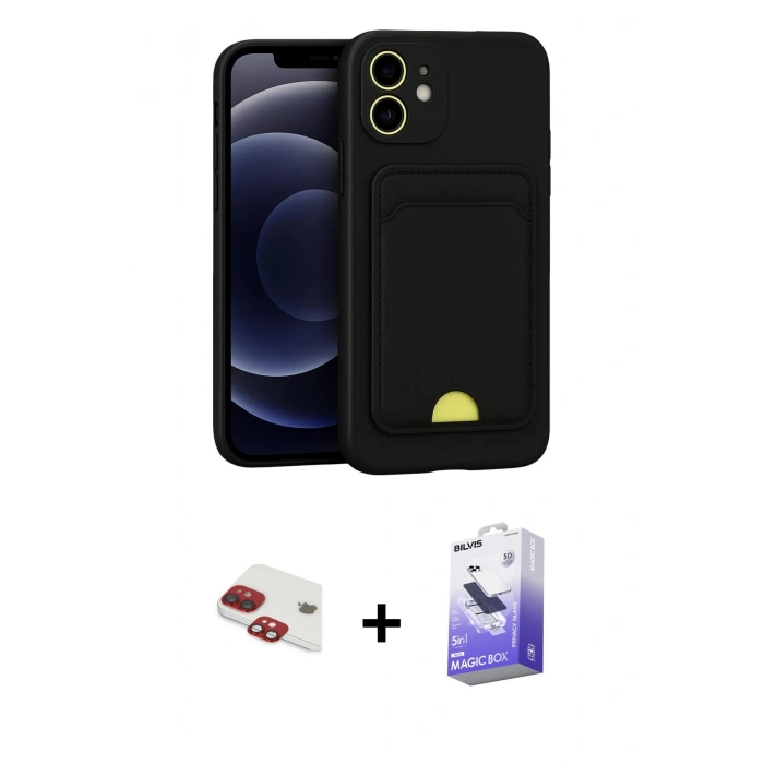 MARSİLYAN™- iPhone 11 Kılıf Vadi Çizgi Prime - Siyah Bilvis 5in1 5D Magic Hayalet Cam Ekran Koruyucu + Pers Alüminyum Kamera Lens - KI