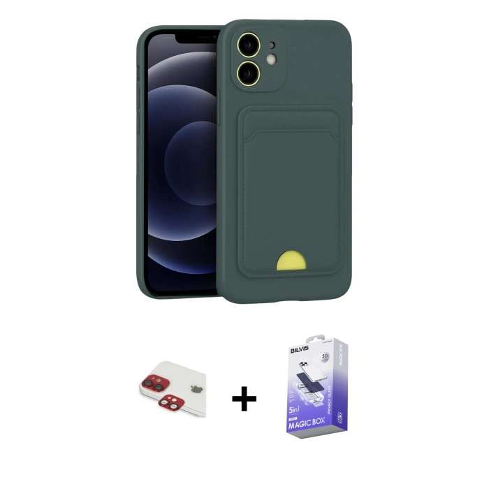 MARSİLYAN™- iPhone 11 Kılıf Vadi Çizgi Prime - Siyah Bilvis 5in1 5D Magic Hayalet Cam Ekran Koruyucu + Pers Alüminyum Kamera Lens - KI