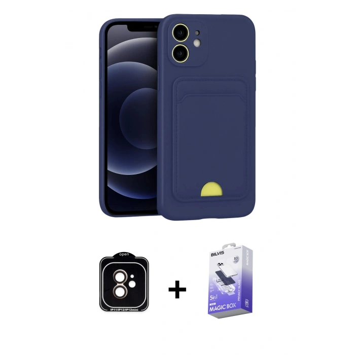 MARSİLYAN™- iPhone 11 Kılıf Vadi Çizgi Prime - Siyah Bilvis 5in1 5D Magic Hayalet Cam Ekran Koruyucu + PVD Metal Kamera Lens - TU