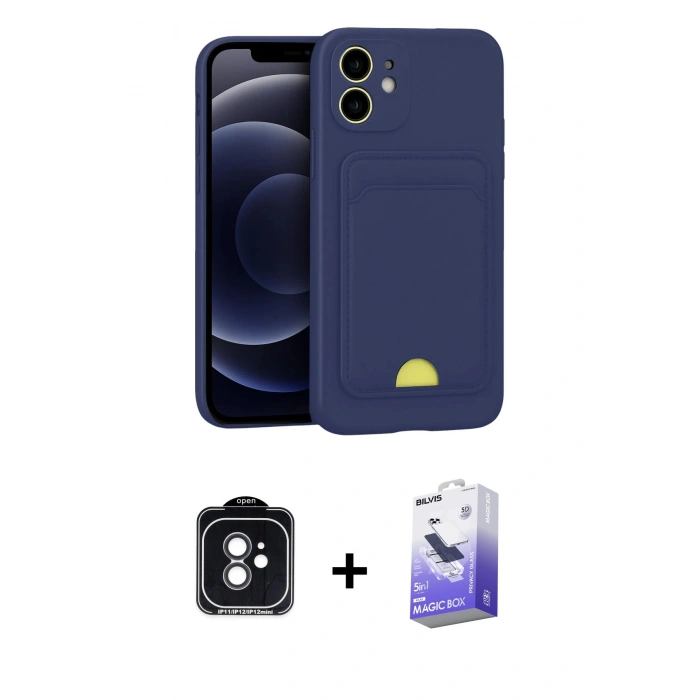 MARSİLYAN™- iPhone 11 Kılıf Vadi Çizgi Prime - Siyah Bilvis 5in1 5D Magic Hayalet Cam Ekran Koruyucu + PVD Metal Kamera Lens - SH