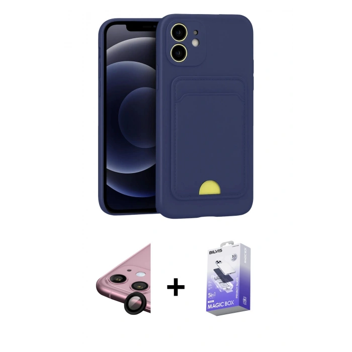 MARSİLYAN™- iPhone 11 Kılıf Vadi Çizgi Prime - Siyah Bilvis 5in1 5D Magic Hayalet Cam Ekran Koruyucu + Raze Metal Kamera Lens - SH