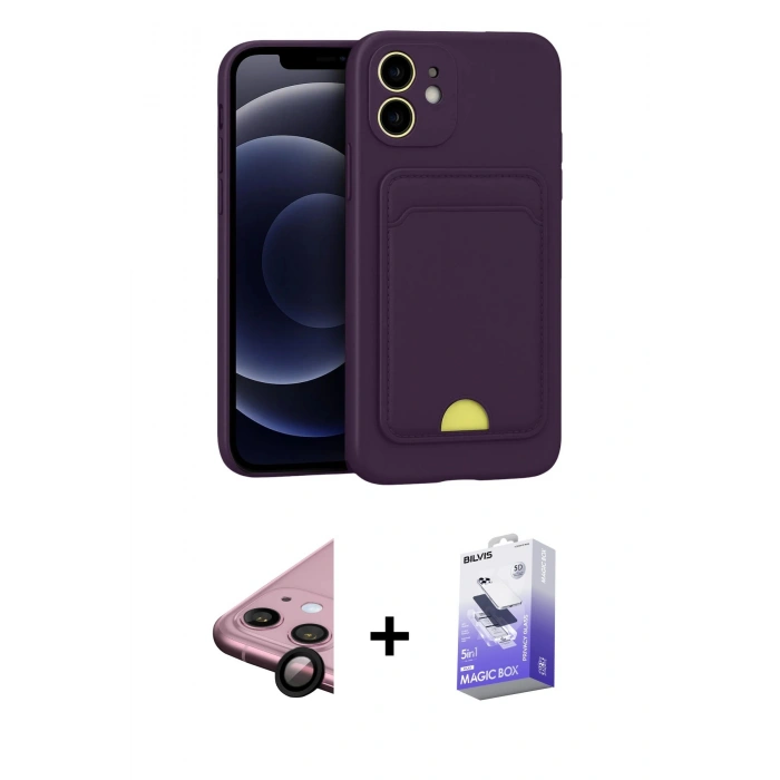MARSİLYAN™- iPhone 11 Kılıf Vadi Çizgi Prime - Siyah Bilvis 5in1 5D Magic Hayalet Cam Ekran Koruyucu + Raze Metal Kamera Lens - SH