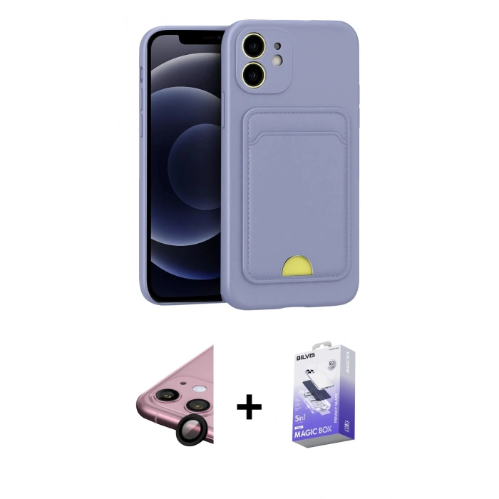 MARSİLYAN™- iPhone 11 Kılıf Vadi Çizgi Prime - Siyah Bilvis 5in1 5D Magic Hayalet Cam Ekran Koruyucu + Raze Metal Kamera Lens - SH