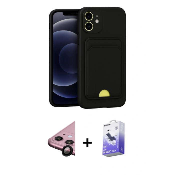 MARSİLYAN™- iPhone 11 Kılıf Vadi Çizgi Prime - Siyah Bilvis 5in1 5D Magic Hayalet Cam Ekran Koruyucu + Raze Metal Kamera Lens - SH