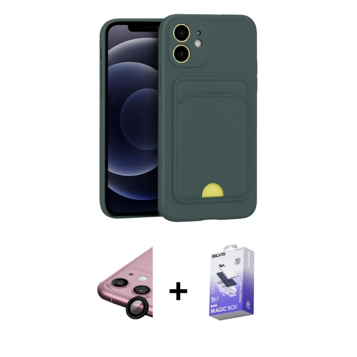 MARSİLYAN™- iPhone 11 Kılıf Vadi Çizgi Prime - Siyah Bilvis 5in1 5D Magic Hayalet Cam Ekran Koruyucu + Raze Metal Kamera Lens - SH
