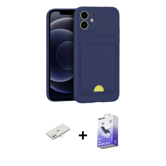 MARSİLYAN™- iPhone 11 Kılıf Vadi Çizgi Prime - Siyah Bilvis 5in1 5D Magic Hayalet Cam Ekran Koruyucu + Renkli Kamera Lens Koruma Cam - SI