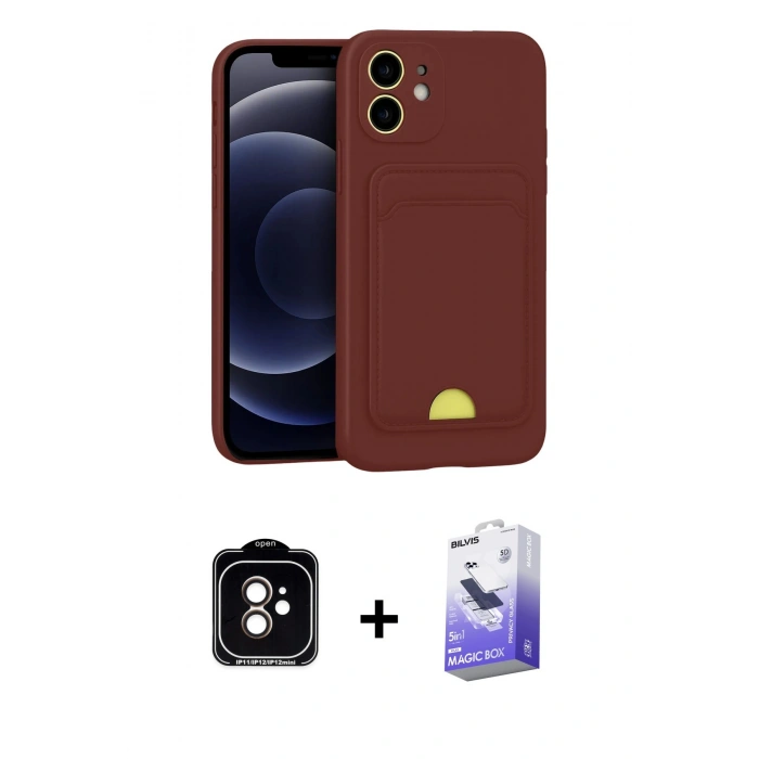 MARSİLYAN™- iPhone 11 Kılıf Vadi Çizgi Prime - Siyah Bilvis 5in1 5D Magic Hayalet Cam Ekran Koruyucu + Turuncu PVD Metal Kamera Lens