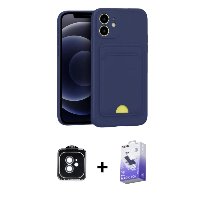MARSİLYAN™- iPhone 11 Kılıf Vadi Çizgi Prime - Siyah Bilvis 5in1 5D Magic Hayalet Cam Ekran Koruyucu + PVD Metal Kamera Lens - YL
