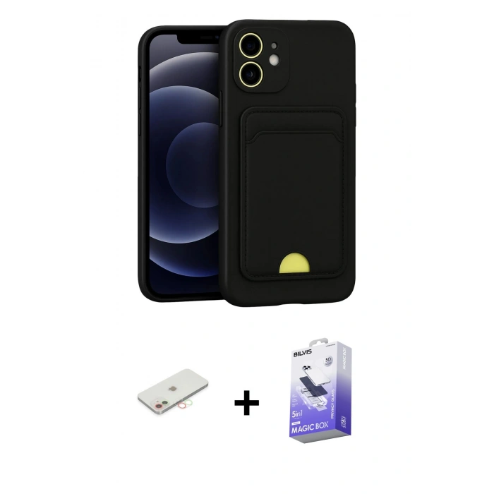 MARSİLYAN™- iPhone 11 Kılıf Vadi Çizgi Prime - Siyah Bilvis 5in1 5D Magic Hayalet Cam Ekran Koruyucu + Renkli Kamera Lens Koruma Cam - YL