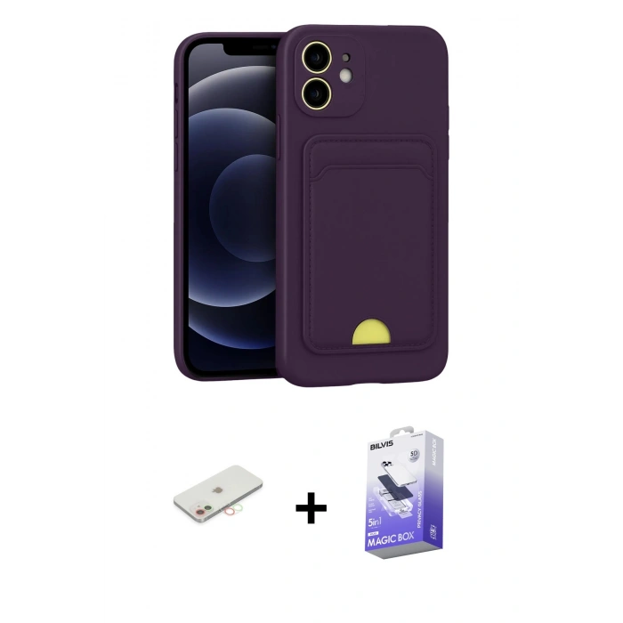 MARSİLYAN™- iPhone 11 Kılıf Vadi Çizgi Prime - Siyah Bilvis 5in1 5D Magic Hayalet Cam Ekran Koruyucu + Renkli Kamera Lens Koruma Cam - YL