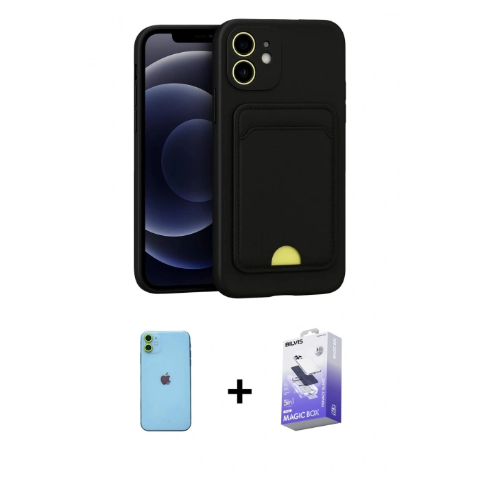 MARSİLYAN™- iPhone 11 Kılıf Vadi Çizgi Prime - Siyah Bilvis 5in1 5D Magic Hayalet Cam Ekran Koruyucu + Neon Fosforlu Kamera Lens - YL