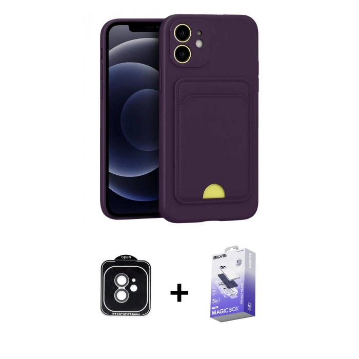 MARSİLYAN™- iPhone 11 Kılıf Vadi Çizgi Prime - Siyah Bilvis 5in1 5D Magic Hayalet Cam Ekran Koruyucu + PVD Metal Kamera Lens - YL