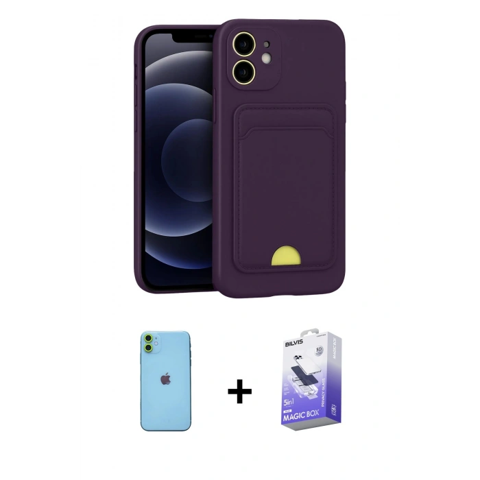 MARSİLYAN™- iPhone 11 Kılıf Vadi Çizgi Prime - Siyah Bilvis 5in1 5D Magic Hayalet Cam Ekran Koruyucu + Neon Fosforlu Kamera Lens - YL