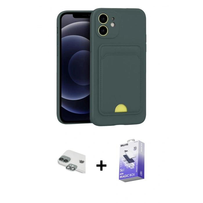 MARSİLYAN™- iPhone 11 Kılıf Vadi Çizgi Prime - Siyah Bilvis 5in1 5D Magic Hayalet Cam Ekran Koruyucu + Pers Alüminyum Kamera Lens - YL