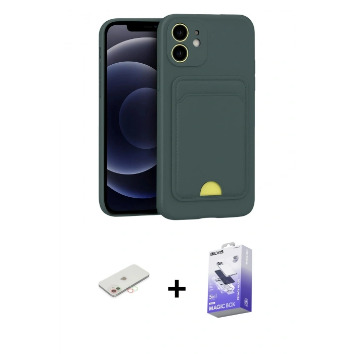 MARSİLYAN™- iPhone 11 Kılıf Vadi Çizgi Prime - Siyah Bilvis 5in1 5D Magic Hayalet Cam Ekran Koruyucu + Renkli Kamera Lens Koruma Cam - YL