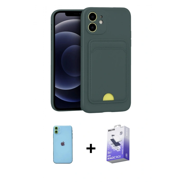 MARSİLYAN™- iPhone 11 Kılıf Vadi Çizgi Prime - Siyah Bilvis 5in1 5D Magic Hayalet Cam Ekran Koruyucu + Neon Fosforlu Kamera Lens - YL