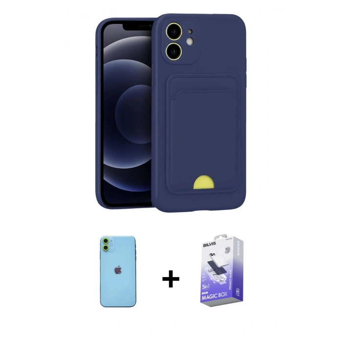 MARSİLYAN™- iPhone 11 Kılıf Vadi Çizgi Prime - Siyah Bilvis 5in1 5D Magic Hayalet Cam Ekran Koruyucu + Neon Fosforlu Kamera Lens - YL