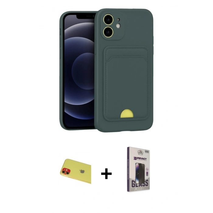 MARSİLYAN™- iPhone 11 Kılıf Vadi Çizgi Prime - Siyah Bilvis Hayalet Cam Ekran Koruyucu + Rainbow Kamera Lens Koruma Cam - KI