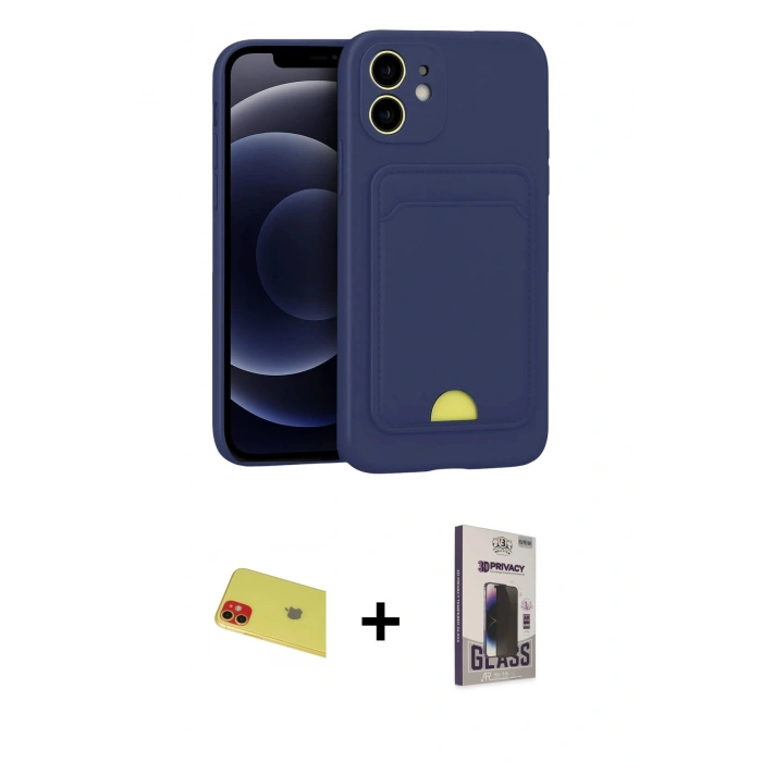 MARSİLYAN™- iPhone 11 Kılıf Vadi Çizgi Prime - Siyah Bilvis Hayalet Cam Ekran Koruyucu + Rainbow Kamera Lens Koruma Cam - KI