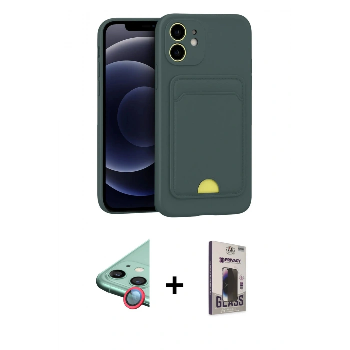 MARSİLYAN™- iPhone 11 Kılıf Vadi Çizgi Prime - Siyah Bilvis Hayalet Cam Ekran Koruyucu + Raze Metal Kamera Lens - KI