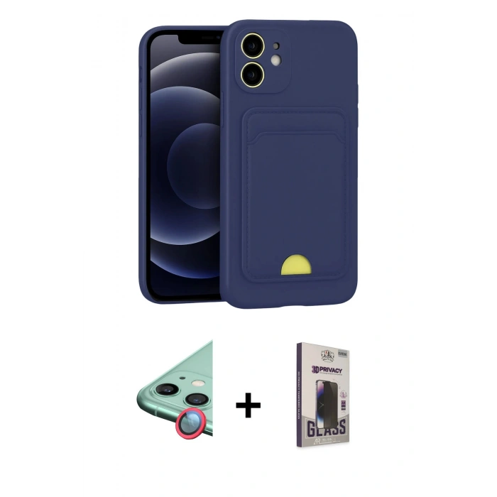 MARSİLYAN™- iPhone 11 Kılıf Vadi Çizgi Prime - Siyah Bilvis Hayalet Cam Ekran Koruyucu + Raze Metal Kamera Lens - KI
