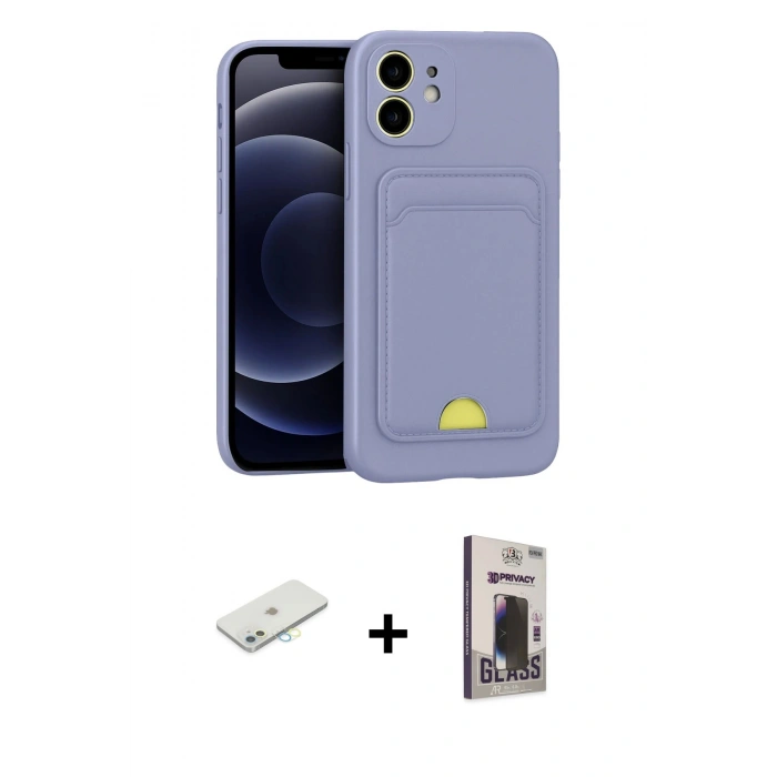 MARSİLYAN™- iPhone 11 Kılıf Vadi Çizgi Prime - Siyah Bilvis Hayalet Cam Ekran Koruyucu + Renkli Kamera Lens Koruma Cam - SI